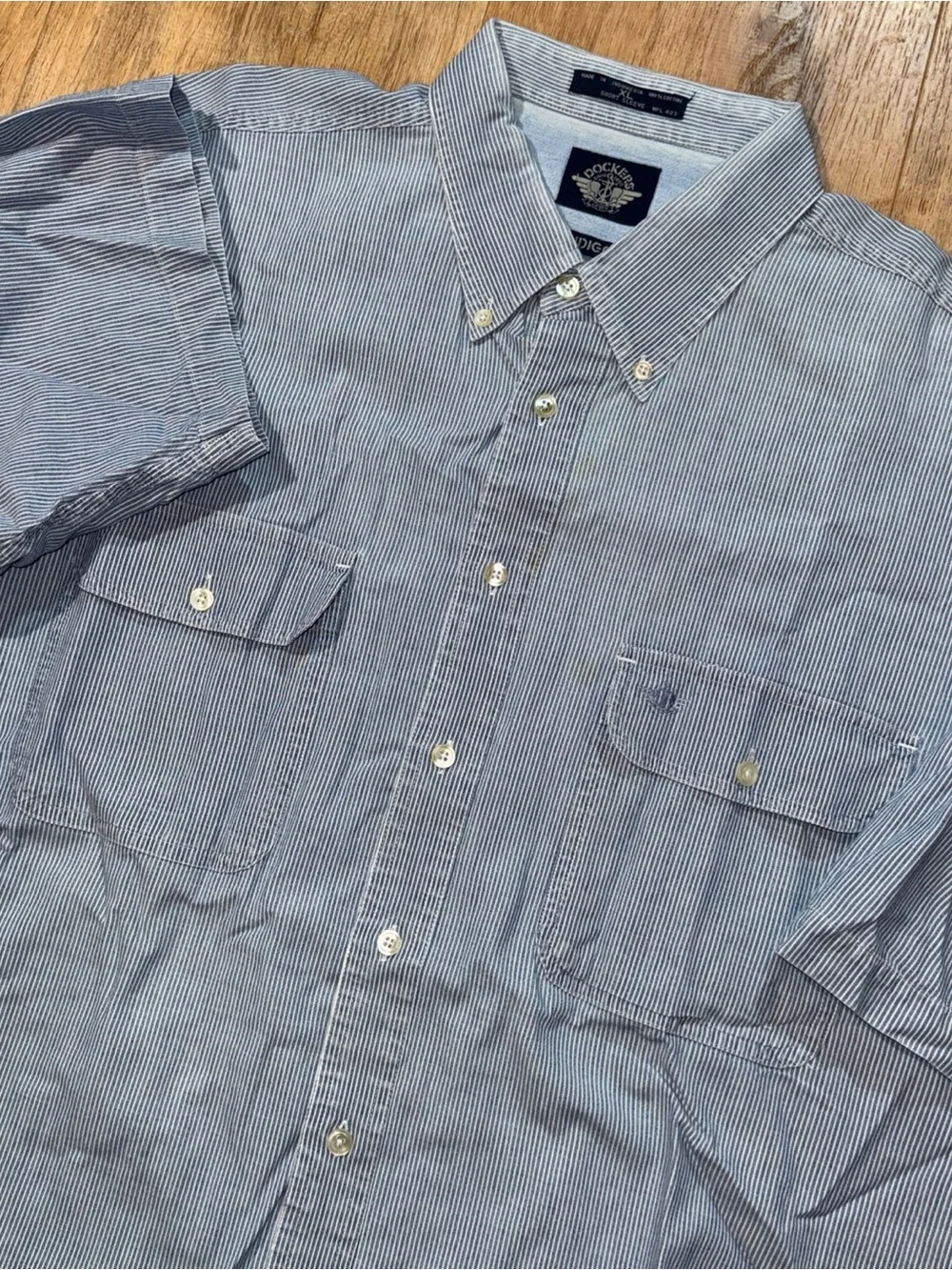 Vtg Dockers Indigo Polo Button Down Short Sleeve 90s Cotton Stripes Utility Work